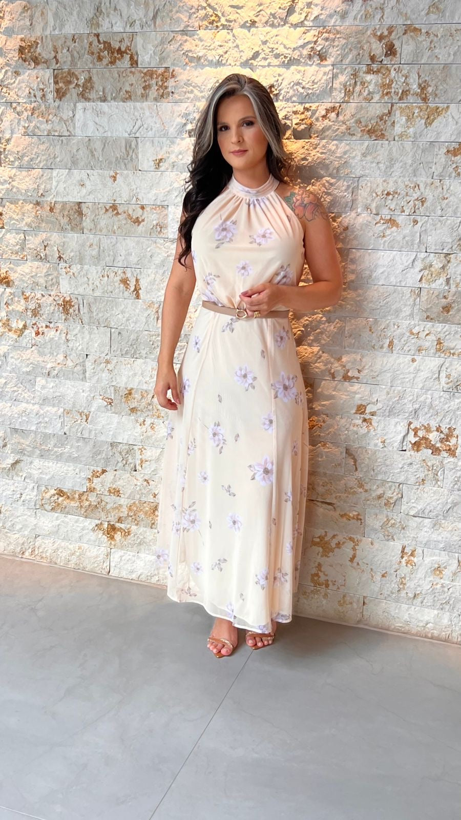 Vestido Midi Tule Florido PIS- Amarelo 6040