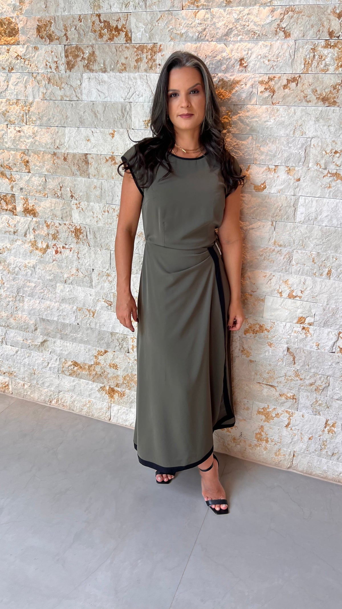 Vestido Midi com Fivela PIS - Verde Militar 5581