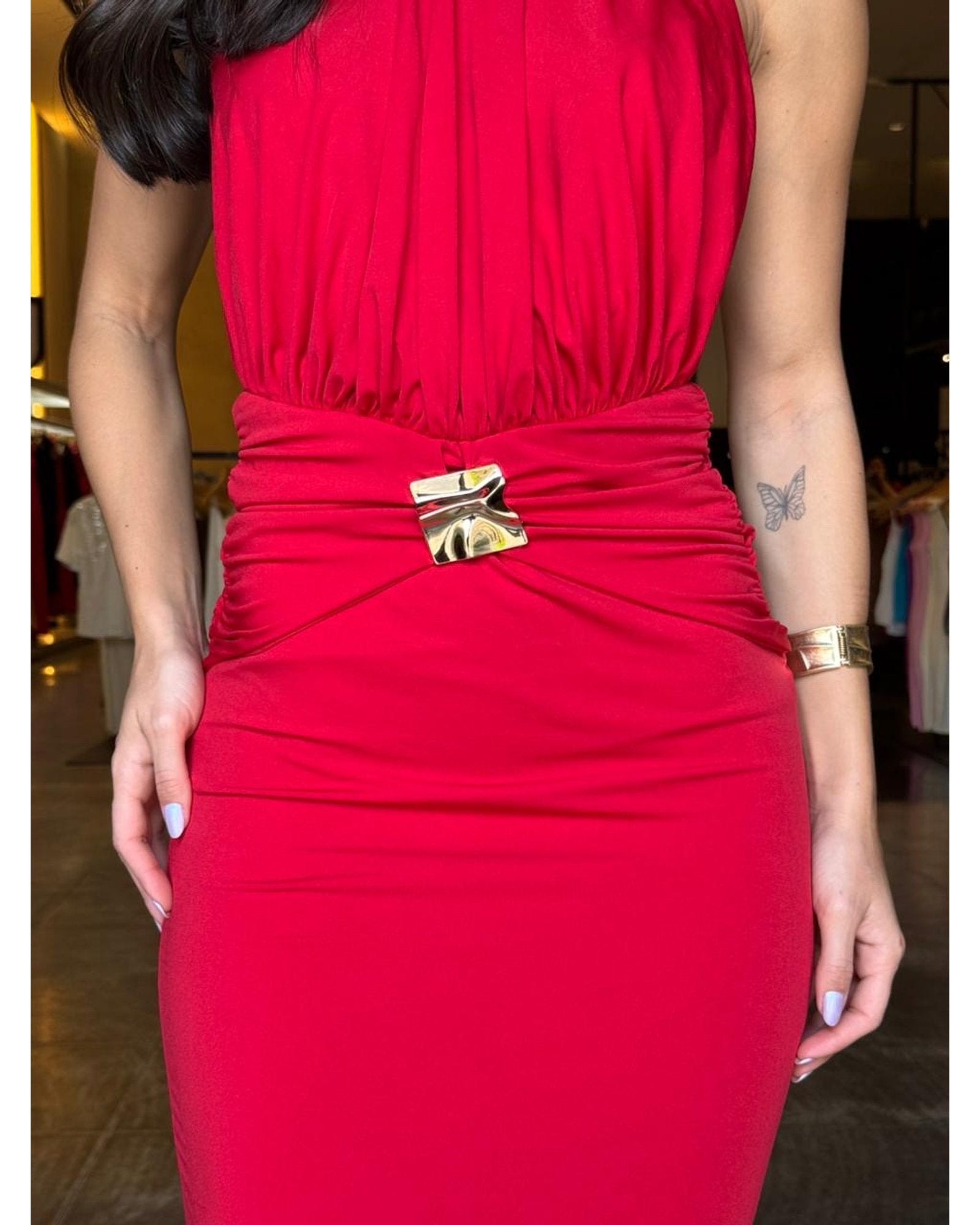 Vestido Mid Luxo Fivela