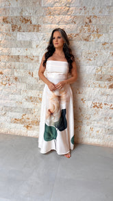 Vestido Longo Tomara Que Caia Flor POLI- Nude 6045