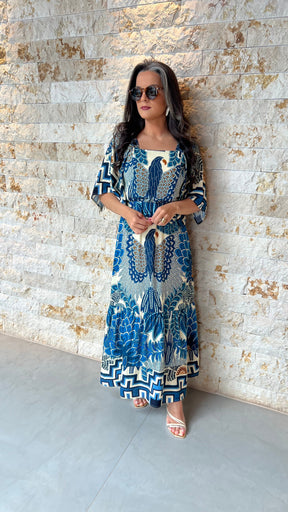 Vestido Longo Arara Azul Decote ARTE- Estampado 5866