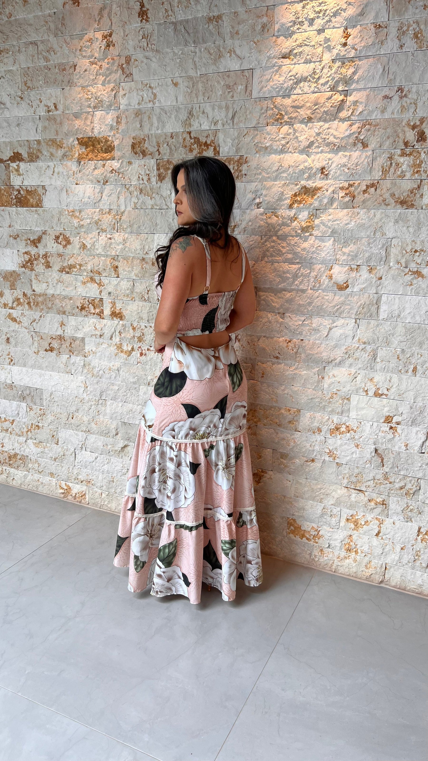 Vestido Longo Alça Macramé FRAN- Estampado 6054