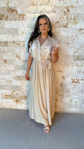 Vestido Longo Manga Babado Coqueiro EAG- Nude 5910