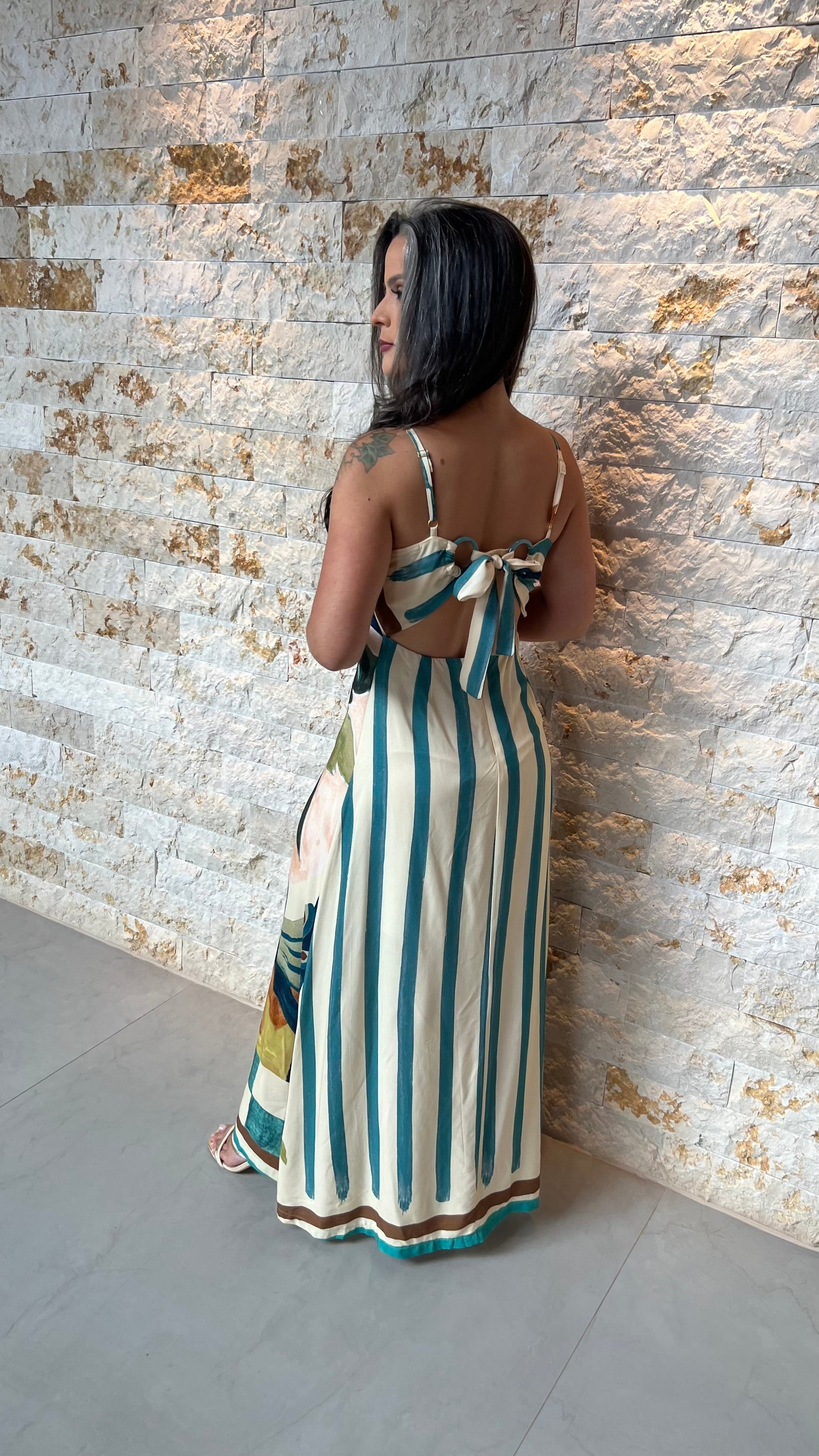 Vestido Longo Alça Det Argola ARTE- Estampado 5867