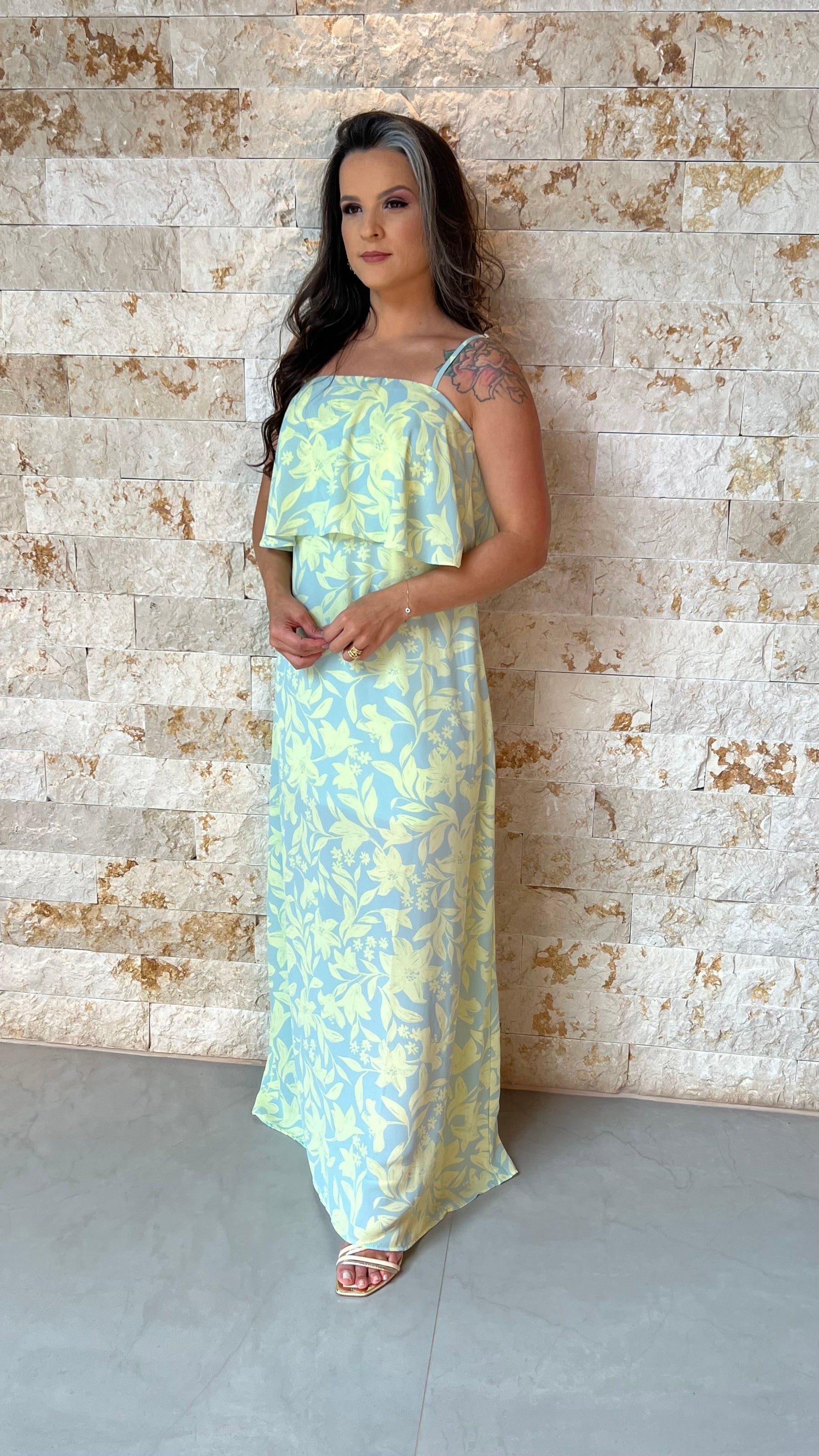 Vestido Longo Alcinha Babado Busto ALO- Lima  5927