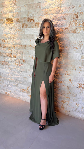 Vestido Longo Capa Flor PHI- 6032