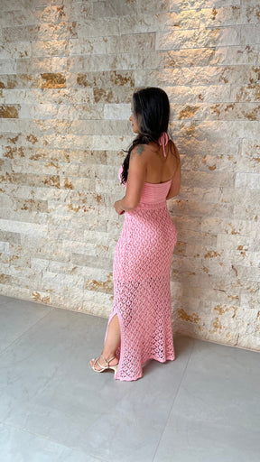 Vestido Midi Tricô Busto POLI- Rosa 5898