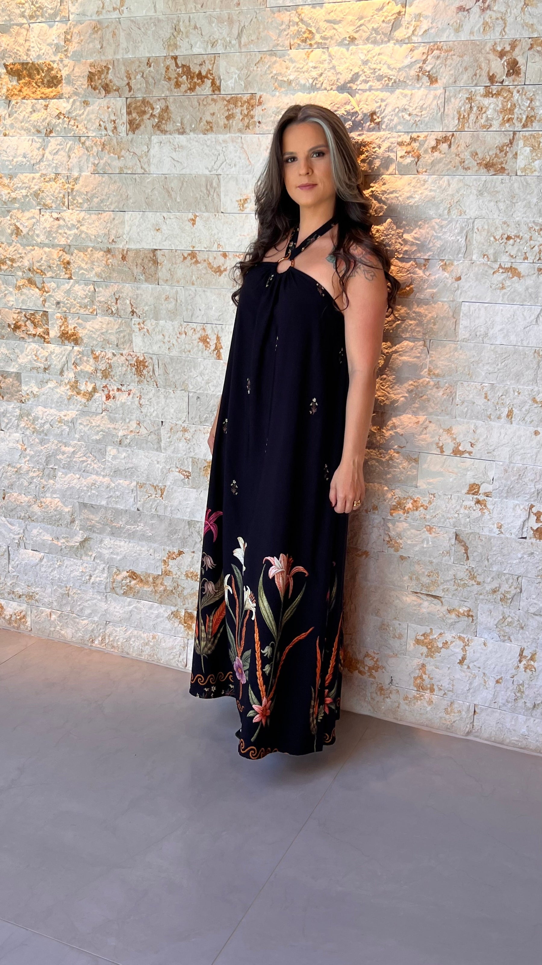 Vestido Longo Amarração POLI- Preto 6037