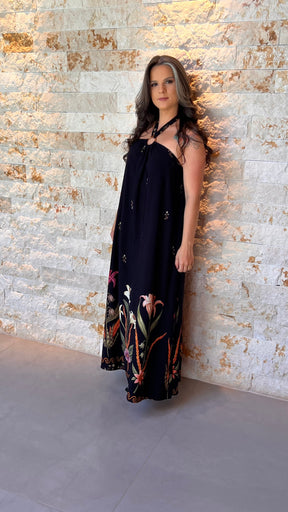 Vestido Longo Amarração POLI- Preto 6037