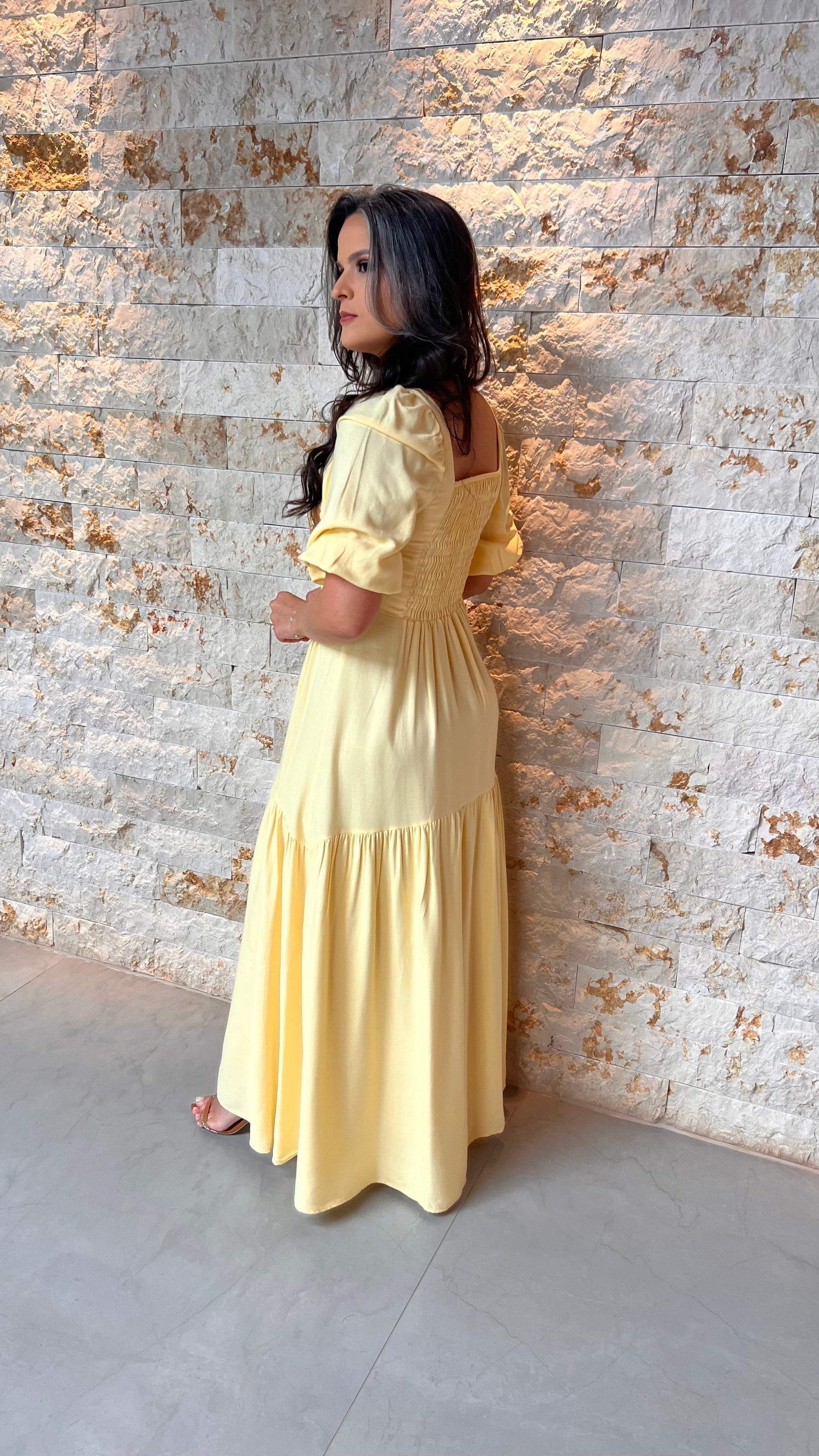 Vestido Midi Manga Tucano POLI- Amarelo 5975