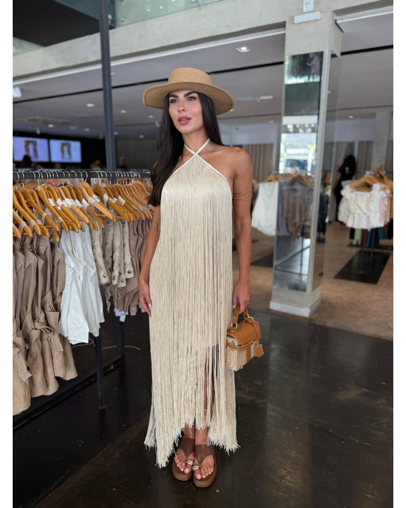 Vestido Franjas Chic Off white