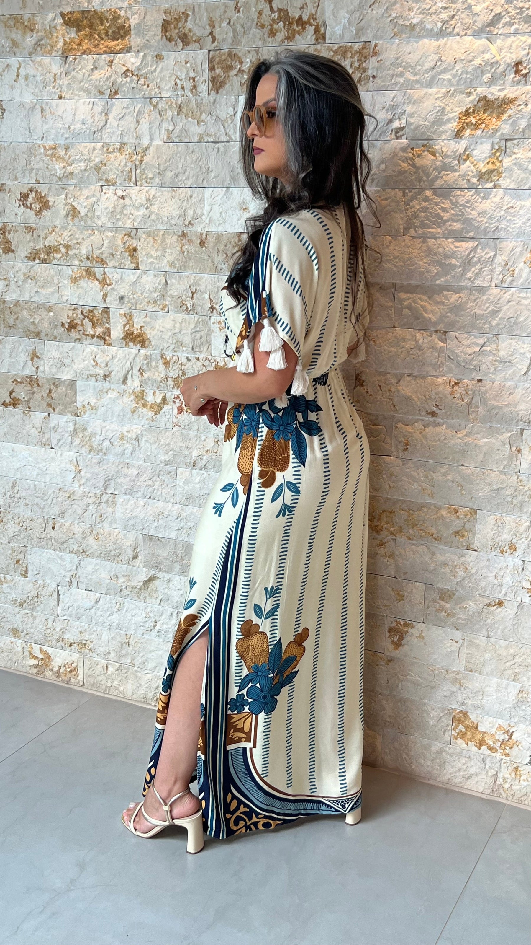 Vestido Longuete Manga Pom Pom ARTE- Estampado 5868