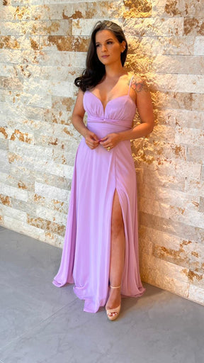 Vestido Longo Festa Drapeado Busto - Lilas/Lavanda 4864
