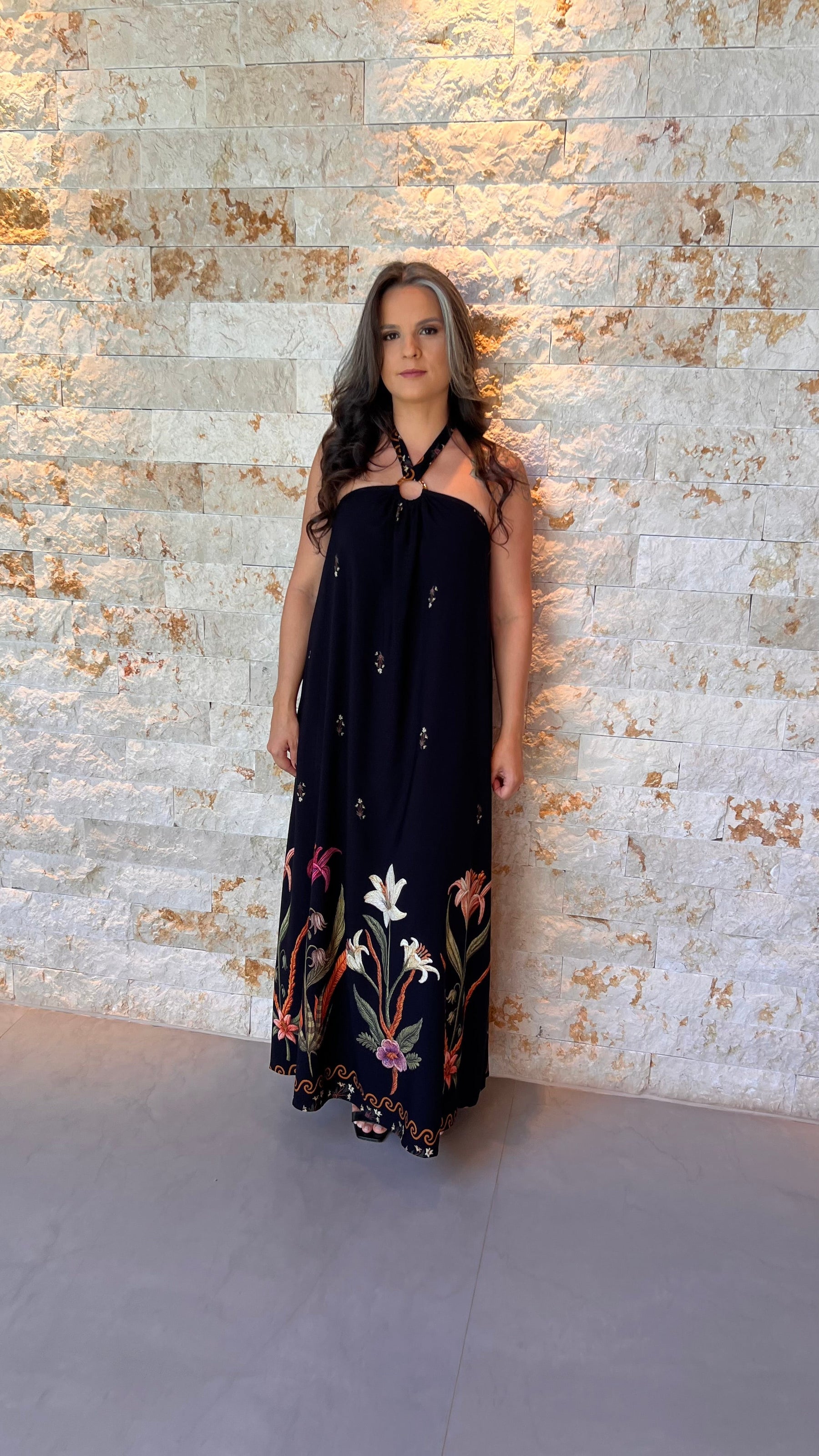 Vestido Longo Amarração POLI- Preto 6037