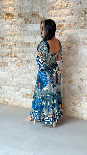 Vestido Longo Arara Azul Decote ARTE- Estampado 5866