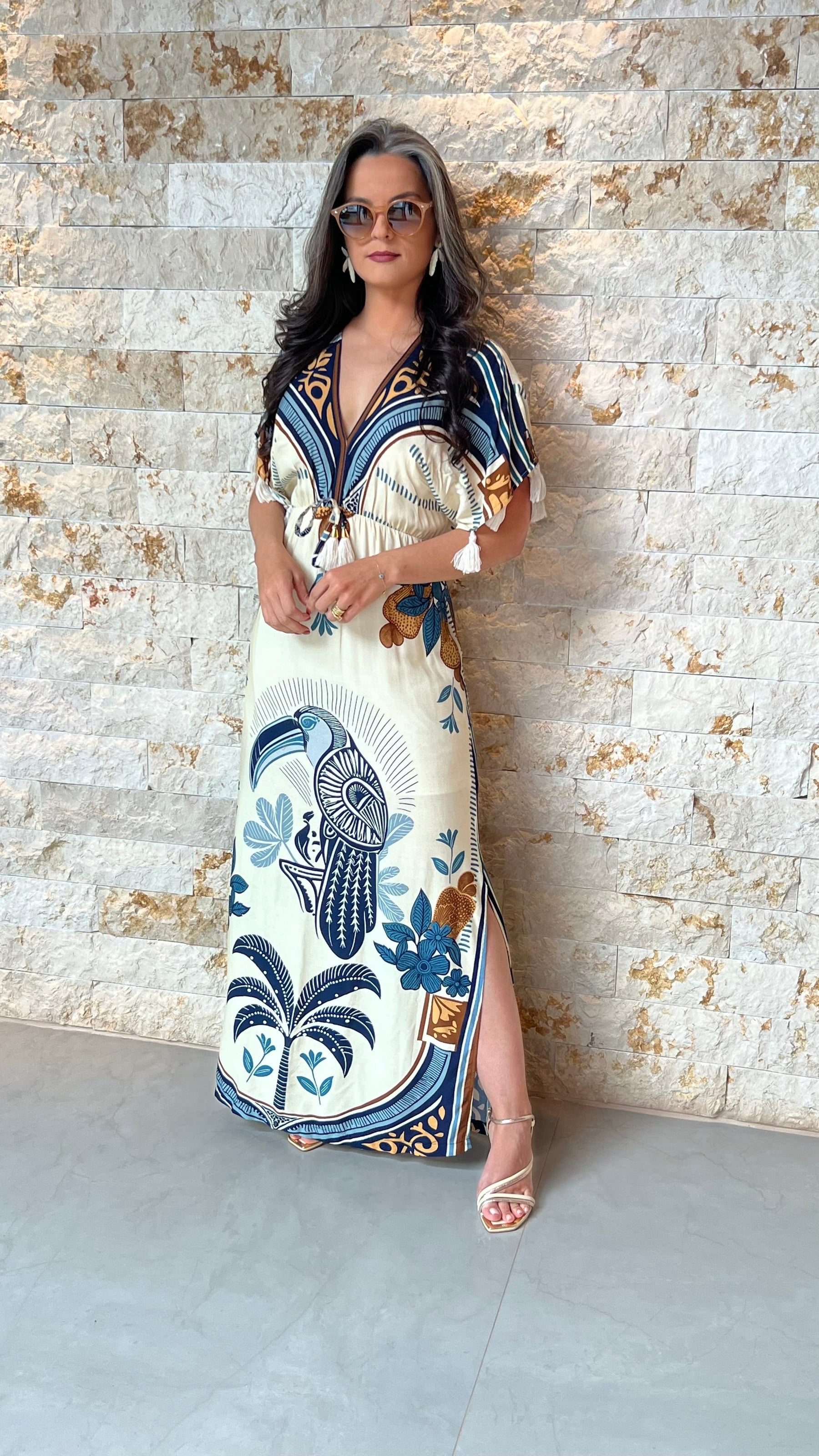 Vestido Longuete Manga Pom Pom ARTE- Estampado 5868