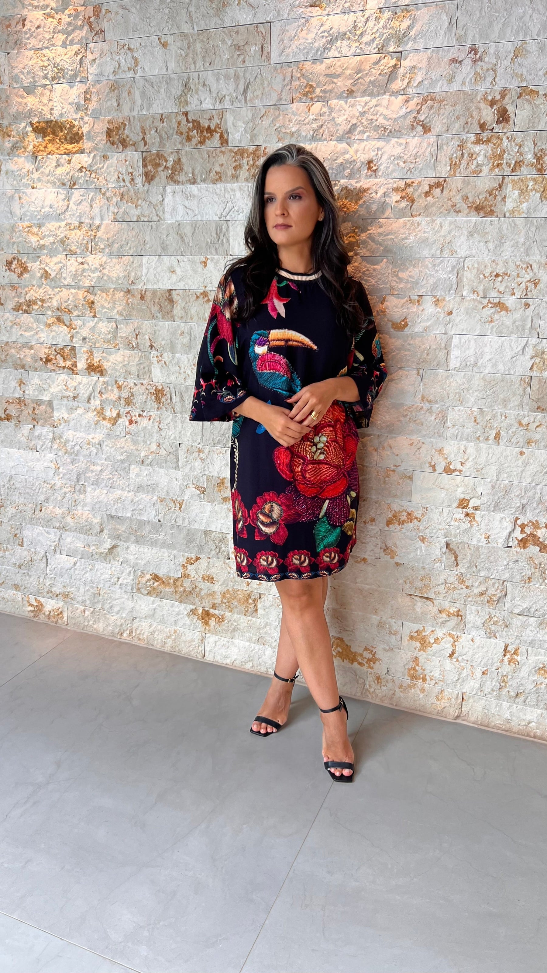 Vestido Curto Gola Trico CHI- Estampado 5588