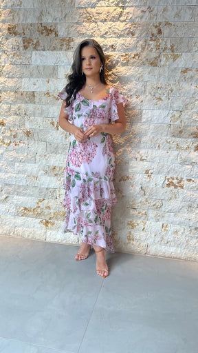 Vestido Midi Chiffon Flowers PIS- Estampado 5950