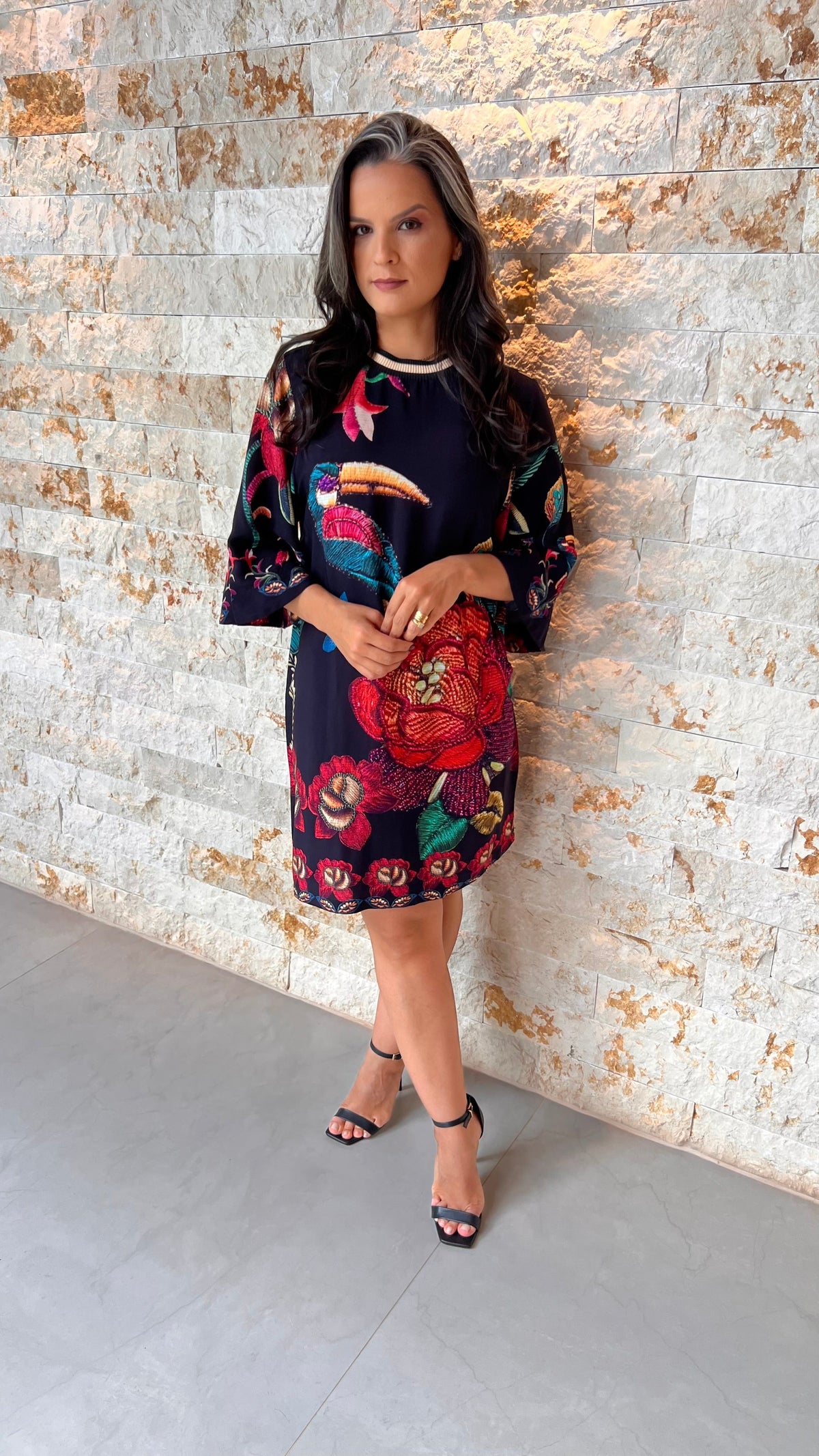 Vestido Curto Gola Trico CHI- Estampado 5588