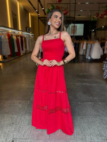 Vestido Longo Detalhe Bordado