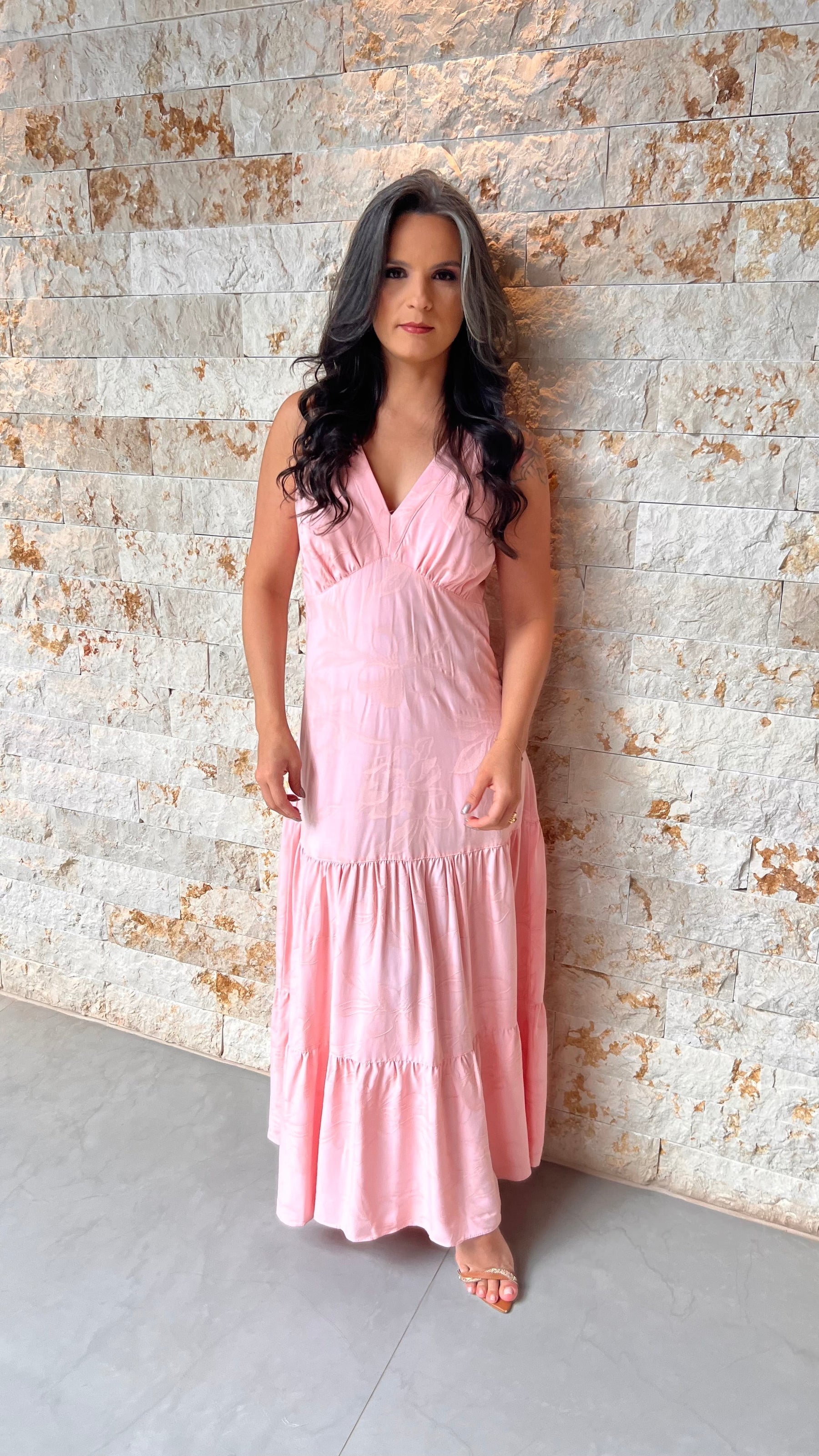 Vestido Midi Jacquard PIS- Rosa 5982