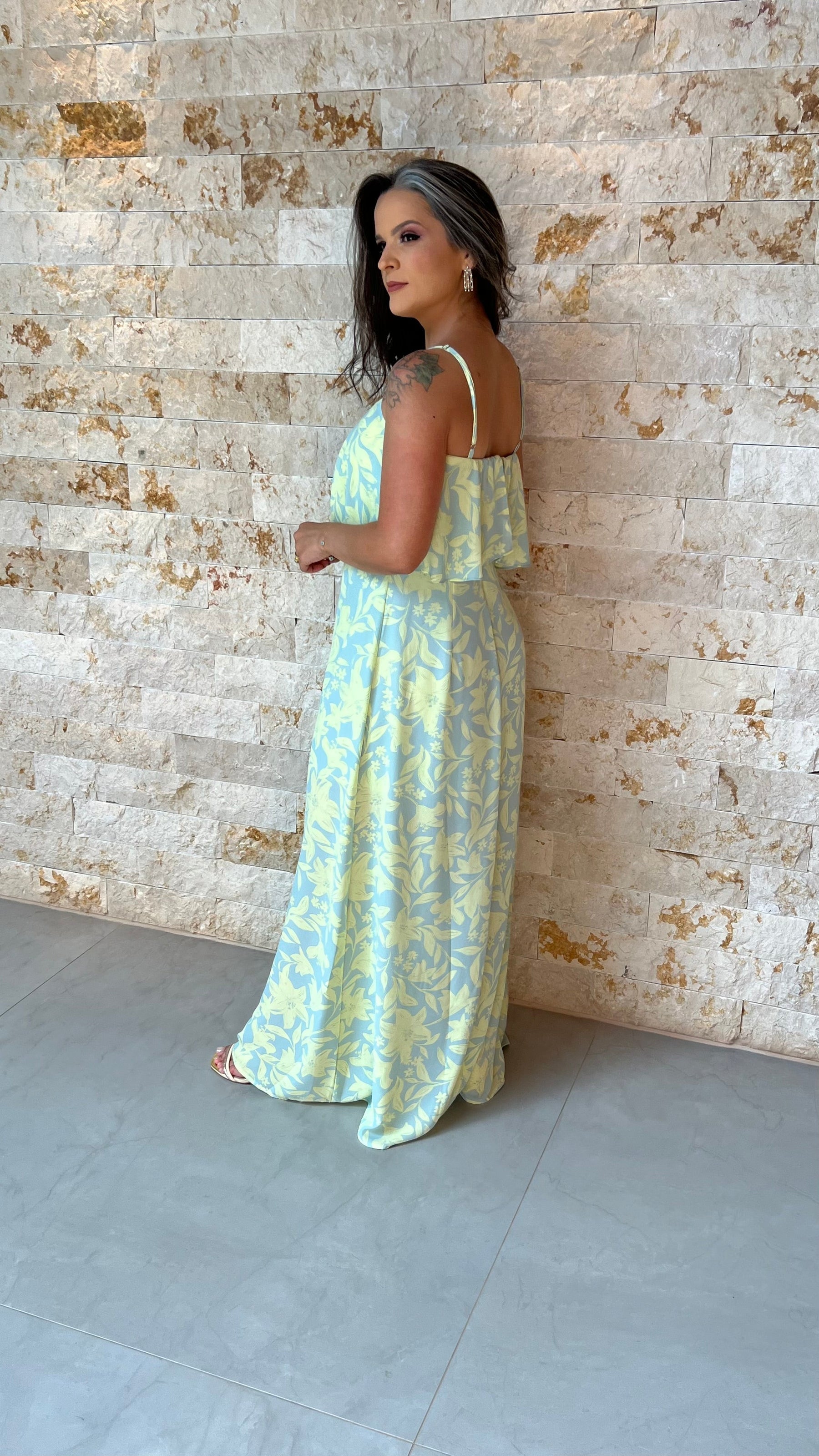 Vestido Longo Alcinha Babado Busto ALO- Lima  5927