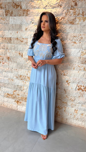 Vestido Midi Manga Tucano POLI- Azul 5975