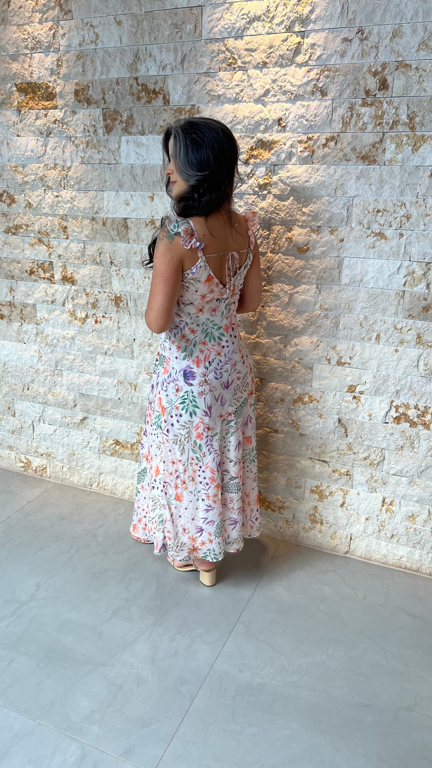 Vestido Midi Crepe Amarração Costas- Estampado 5941