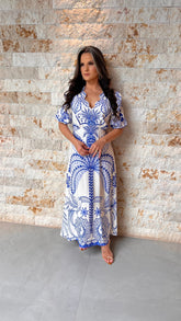 Vestido Longo Dec Azulejo POLI- Estampado Azul 6034