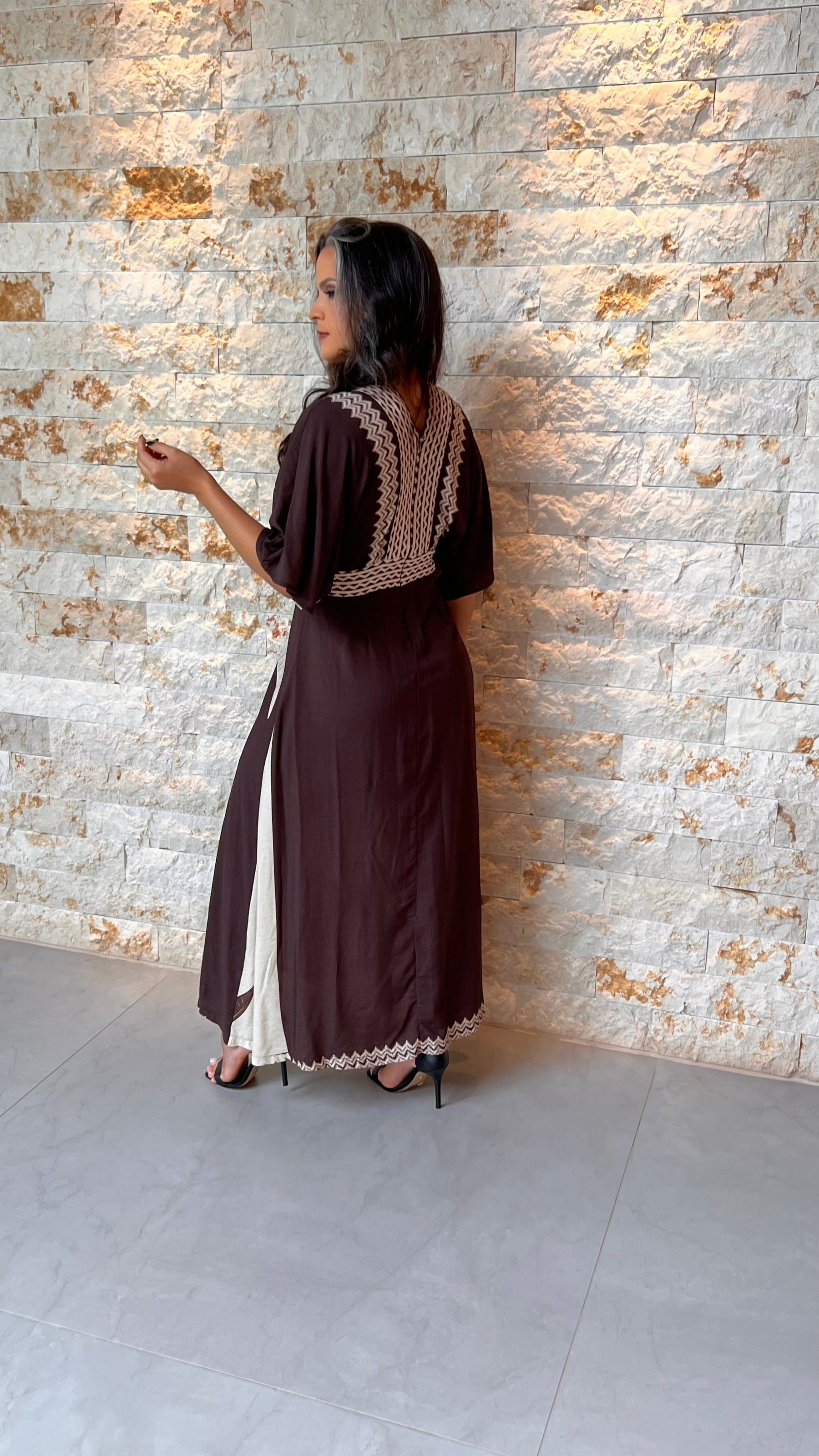 Vestido Midi Trico Marrom ARTE- Estampado 5746