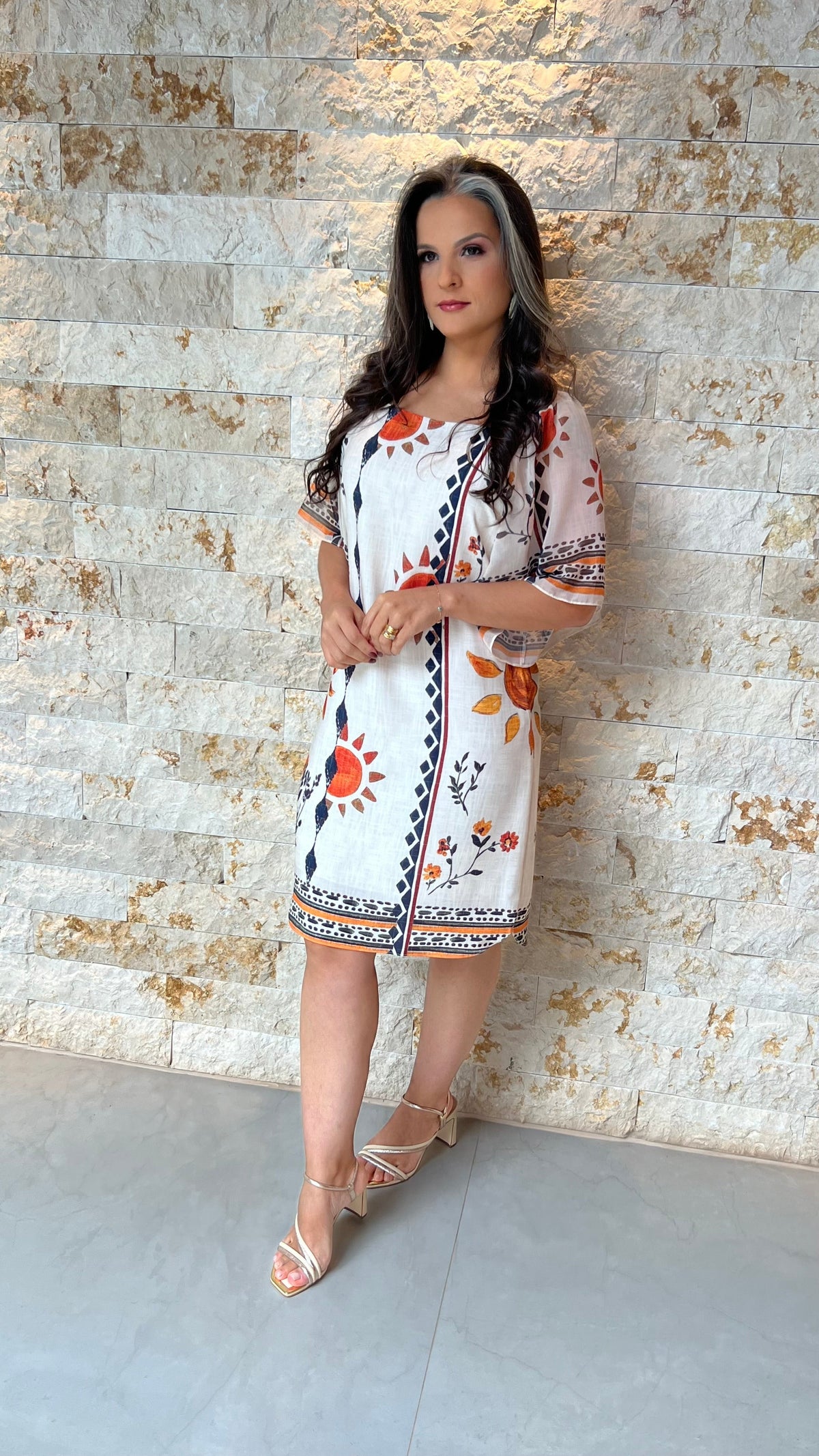 Vestido Curto Amarração Sol YU- Estampado 5870