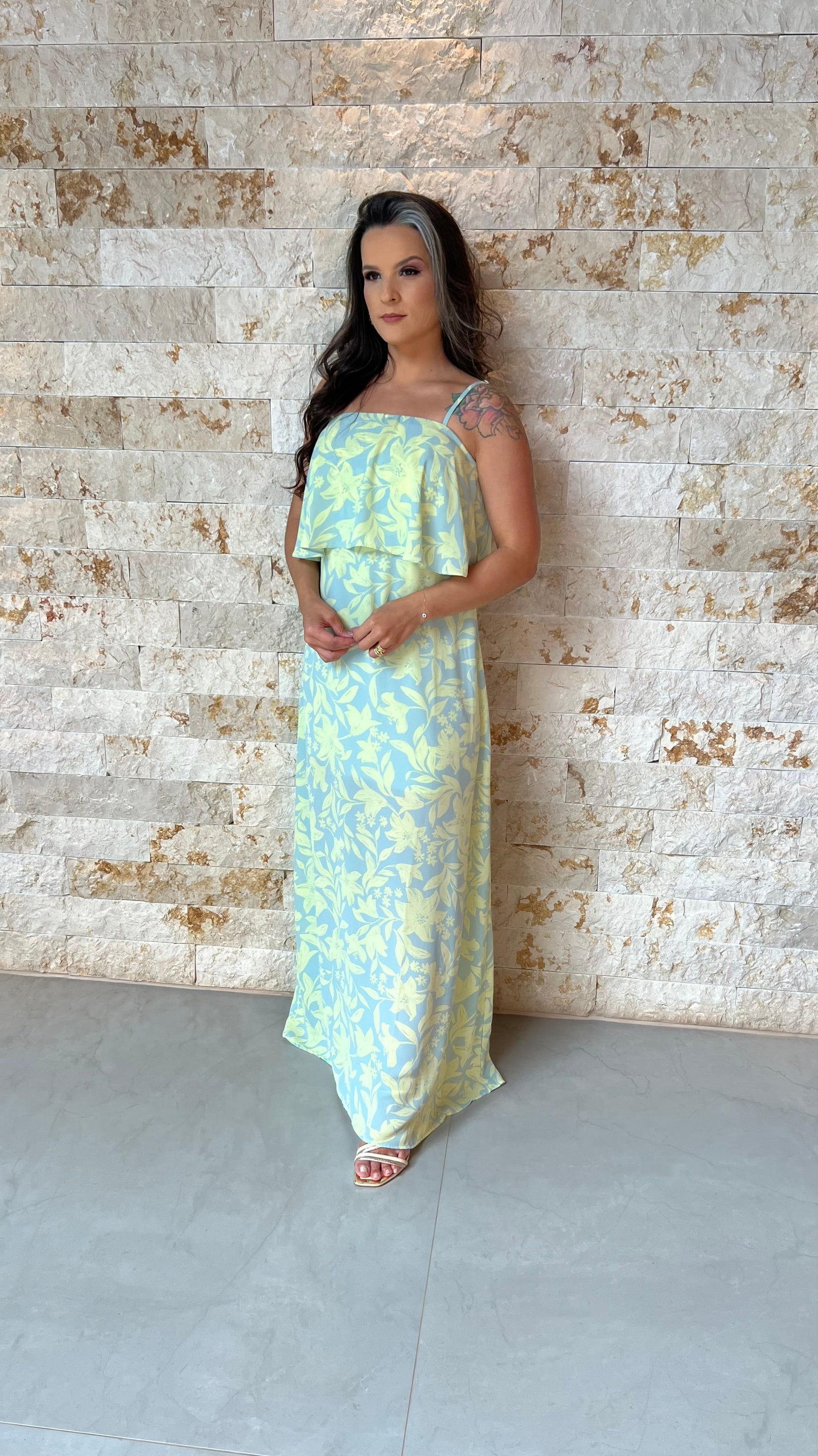 Vestido Longo Alcinha Babado Busto ALO- Lima  5927