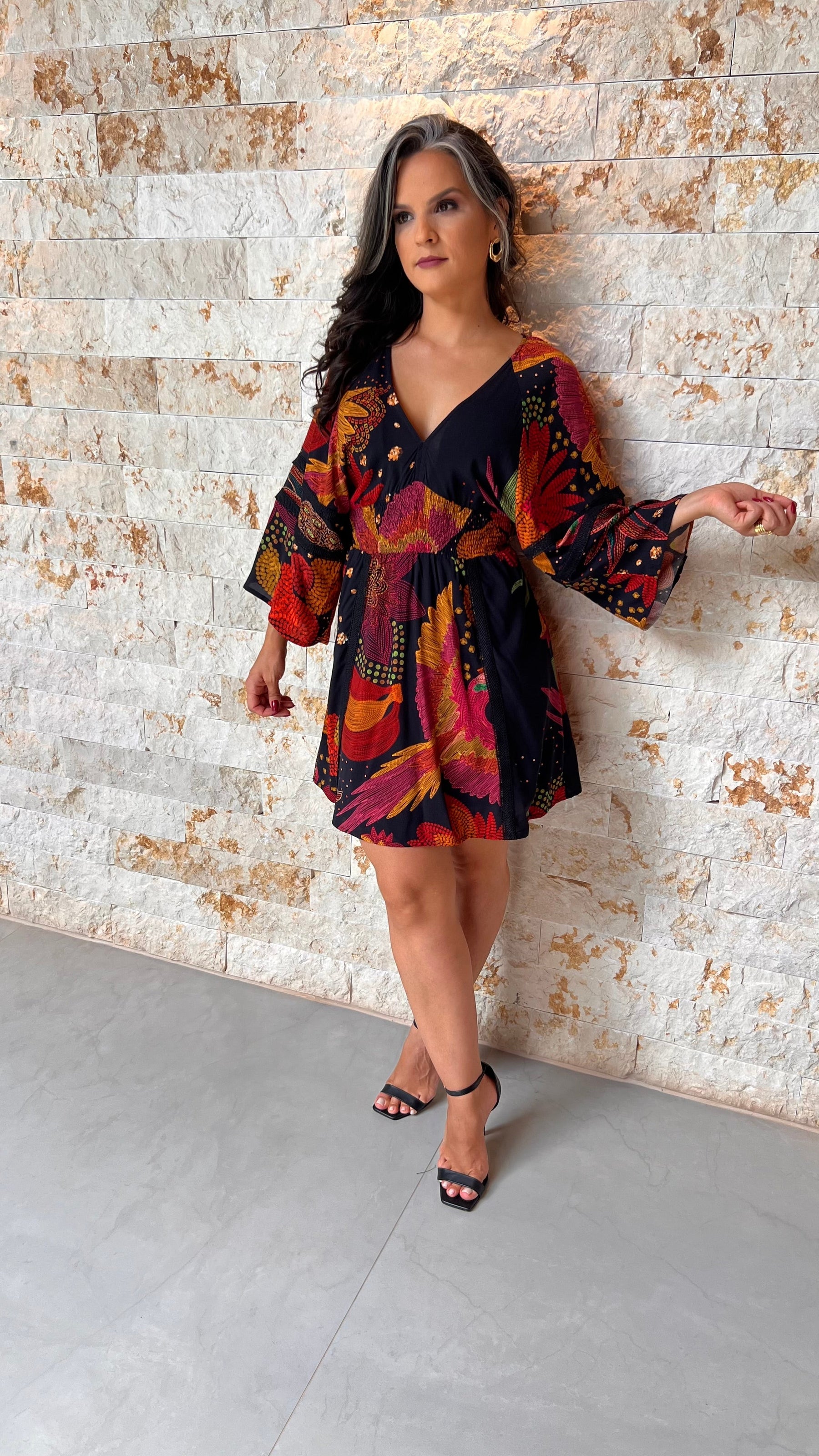 Vestido Curto Manga Larga CHI - Estampado 5618