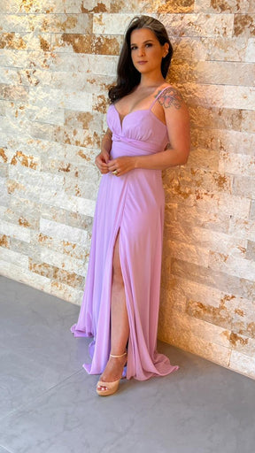 Vestido Longo Festa Drapeado Busto - Lilas/Lavanda 4864