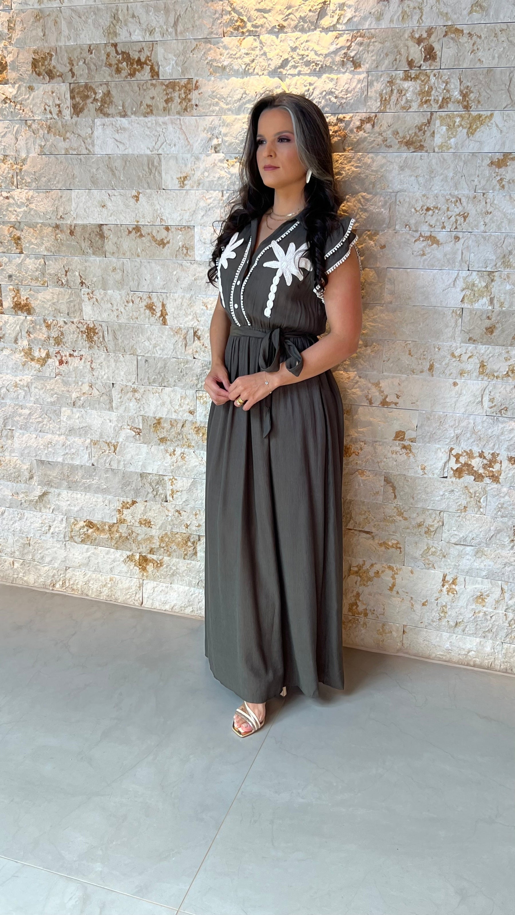 Vestido Longo Manga Babado Coqueiro EAG- Verde 5910