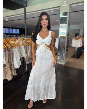 Vestido Longo Recorte Franjas