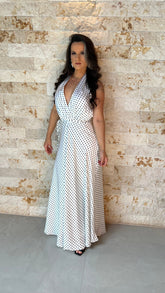 Vestido Longo Frente Única Poá- Branco 5909