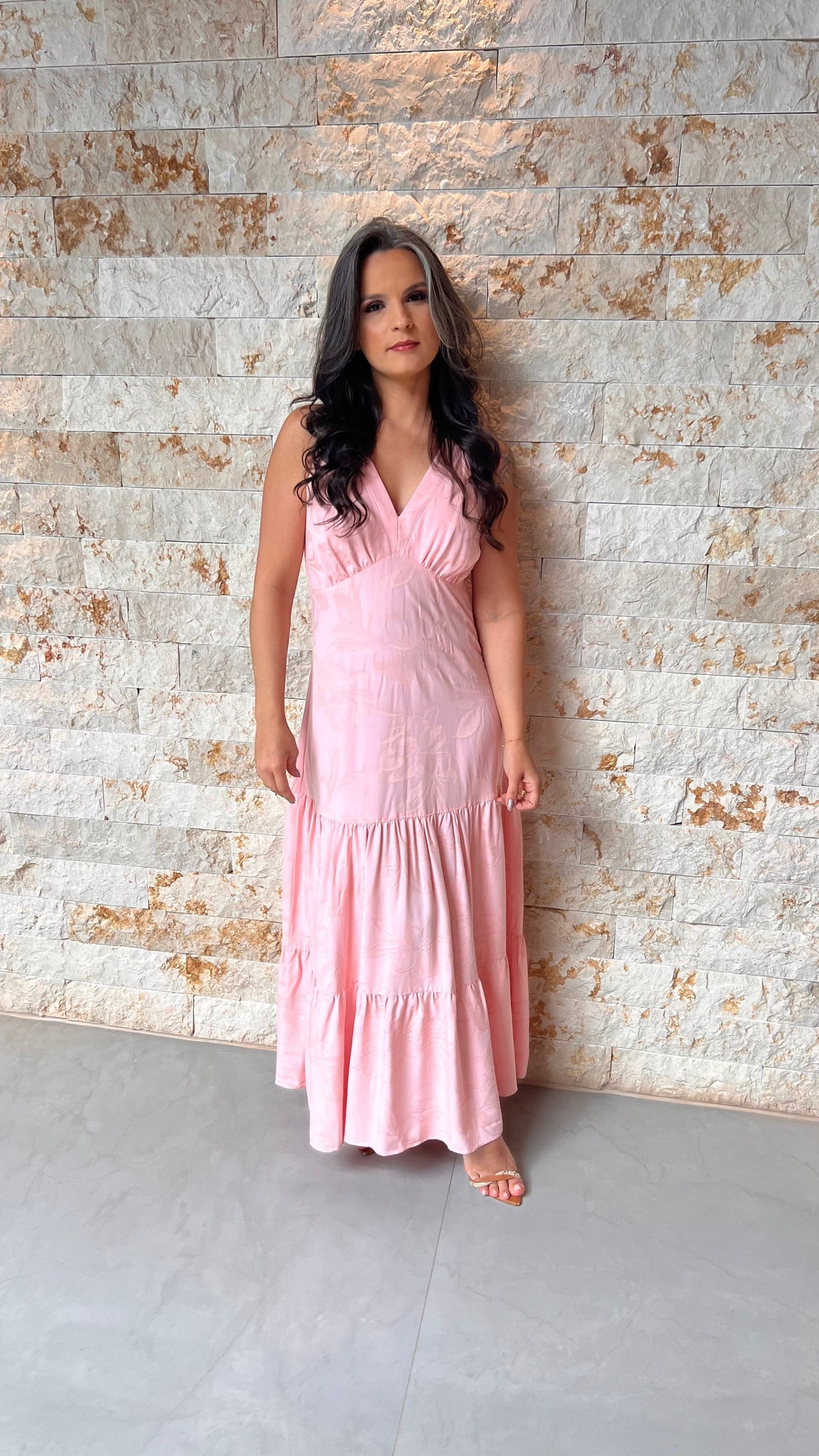 Vestido Midi Jacquard PIS- Rosa 5982