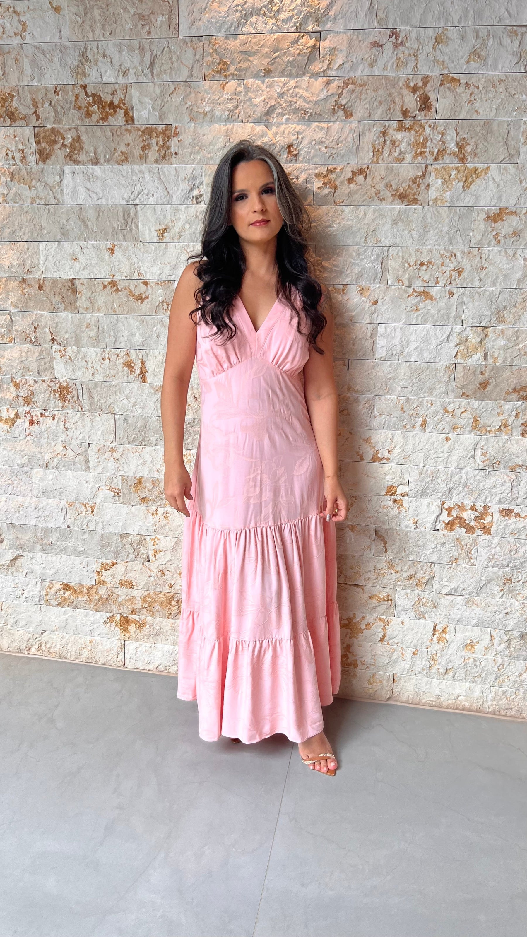 Vestido Midi Jacquard PIS- Rosa 5982