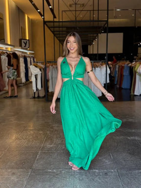 Vestido Longo Recorte Cintura