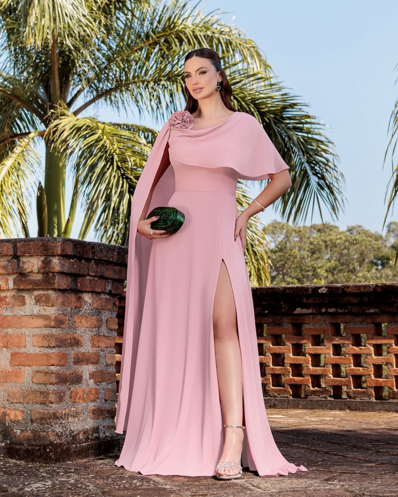 Vestido Longo Capa Flor PHI- 6032