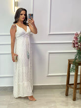 Vestido Longo Desirre Decote V PomPom - Branco/Off 4295