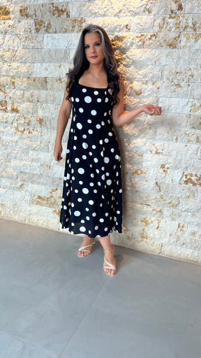 Vestido Midi Poa Decote ARA- Preto 5859