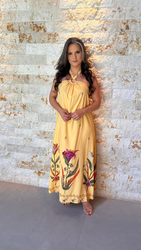 Vestido Longo Amarração POLI- Amarelo 6037