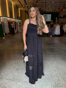 Vestido Longo Detalhe Bordado