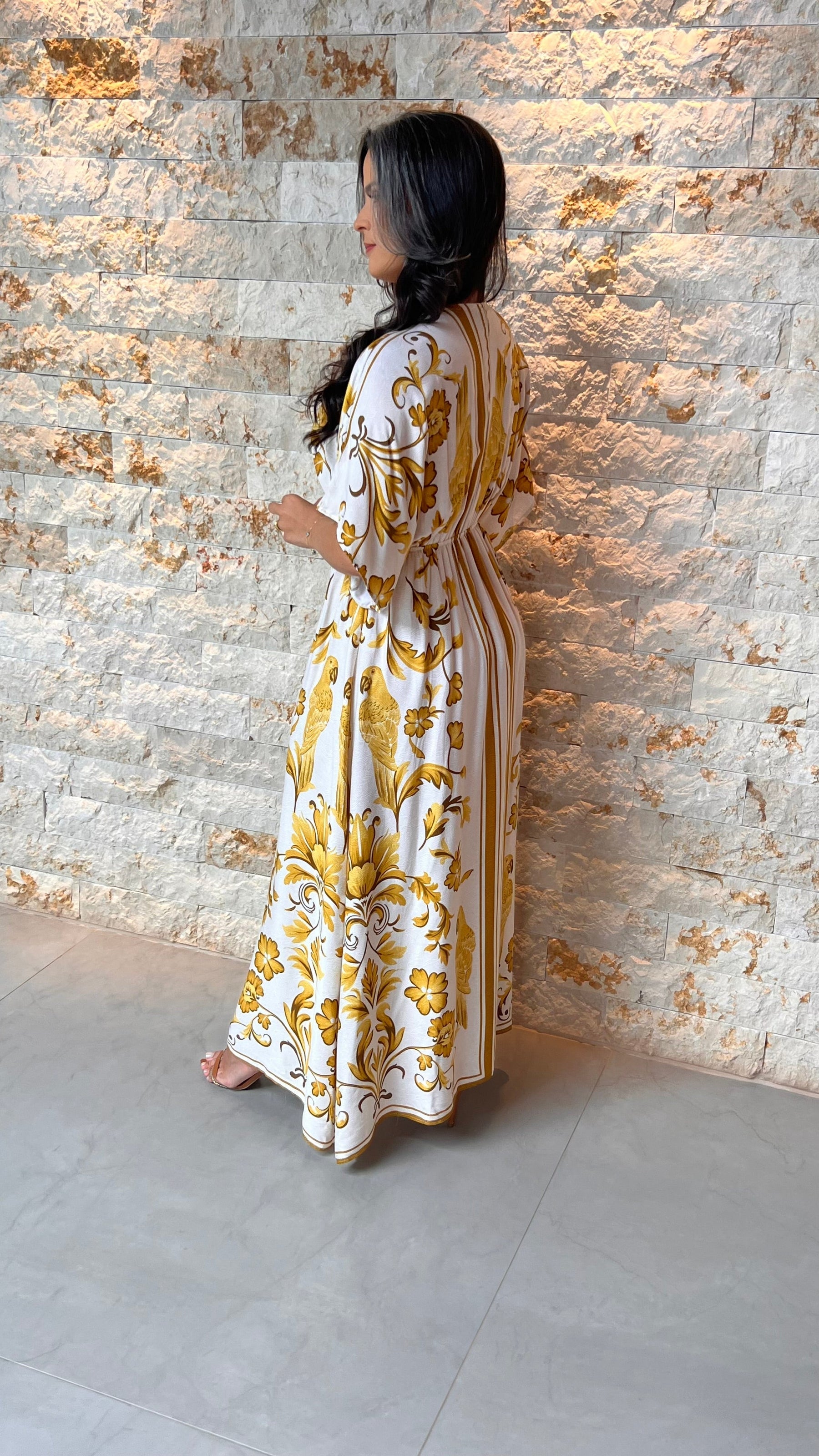 Vestido Longo Manga Solta POLI- Estampado Amarelo 5978