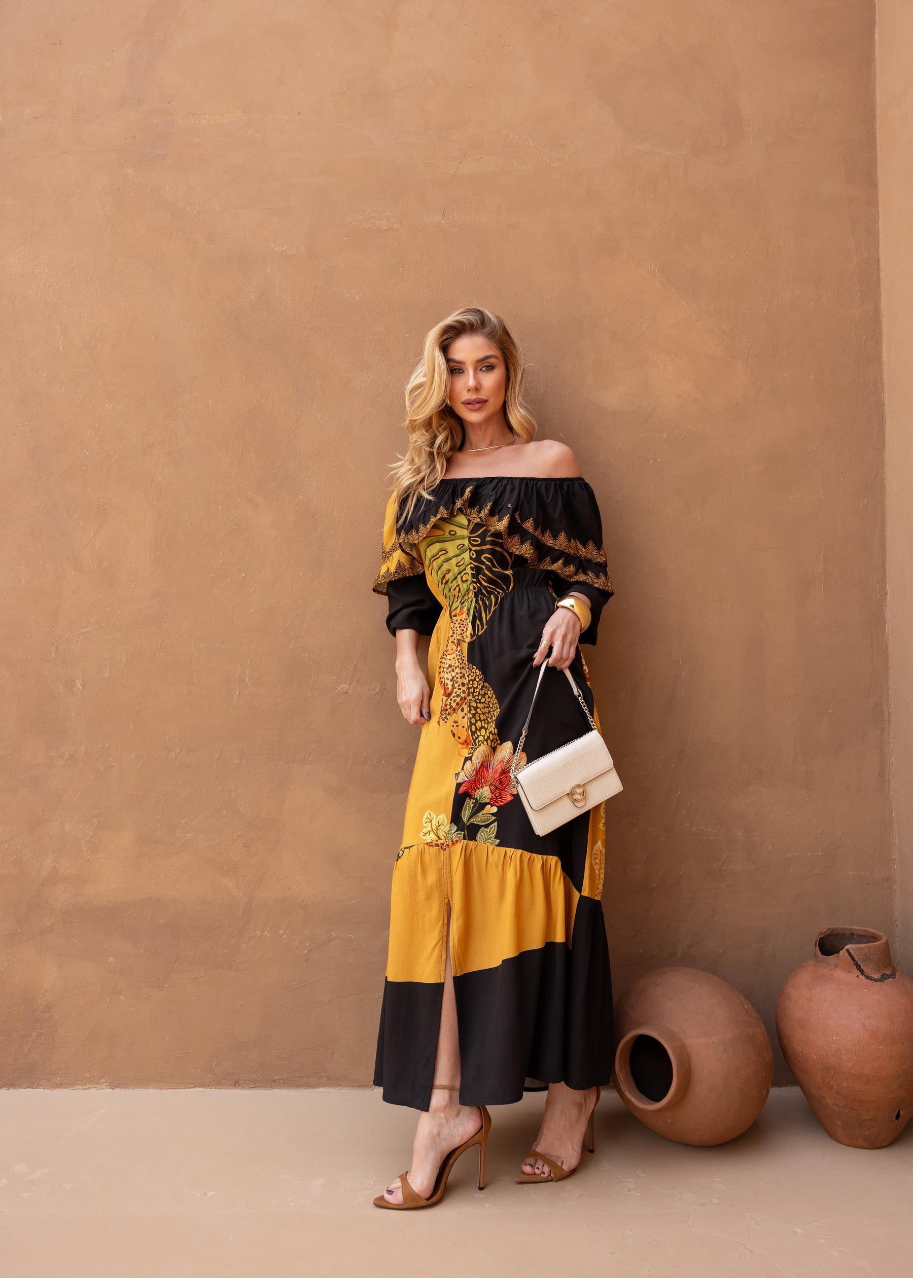 Vestido Longo Ombro a Ombro Onça ARTE- Estampado 5760