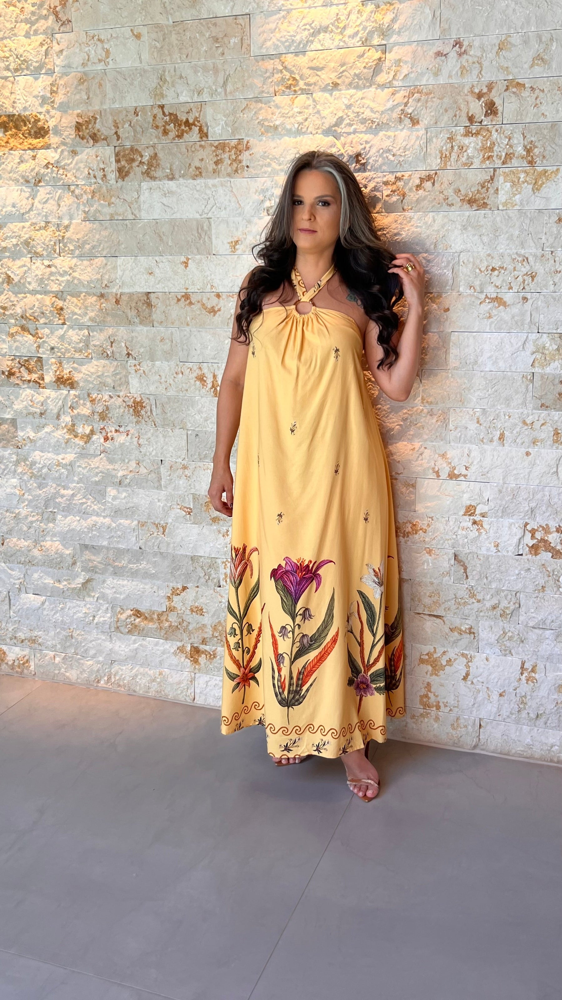 Vestido Longo Amarração POLI- Amarelo 6037