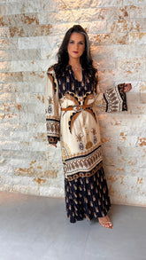 Vestido Longo Manga Longa Flare ARTE- Estampado 5157