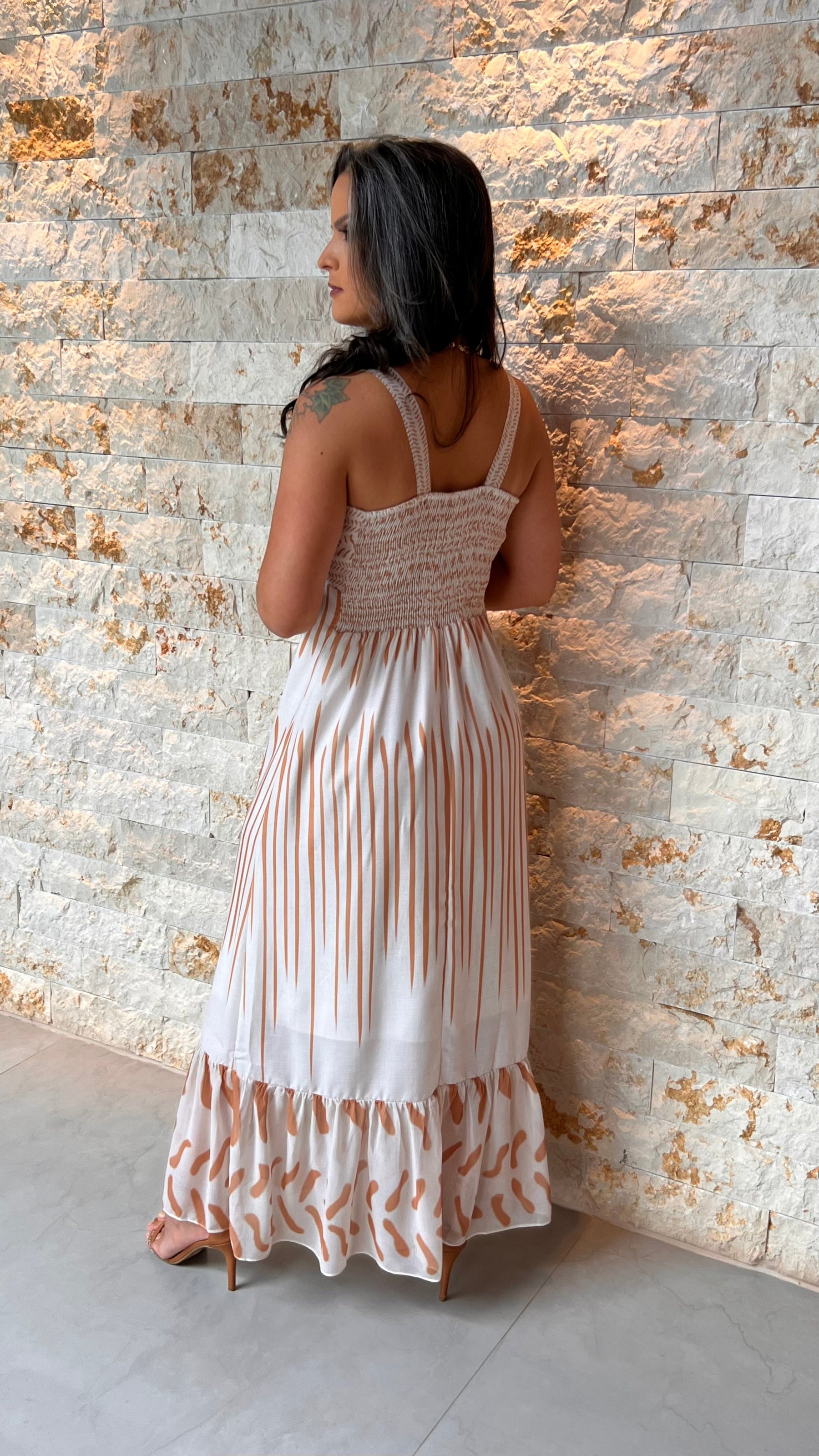 Vestido Midi Rajado Lastex YU - Estampado 5598